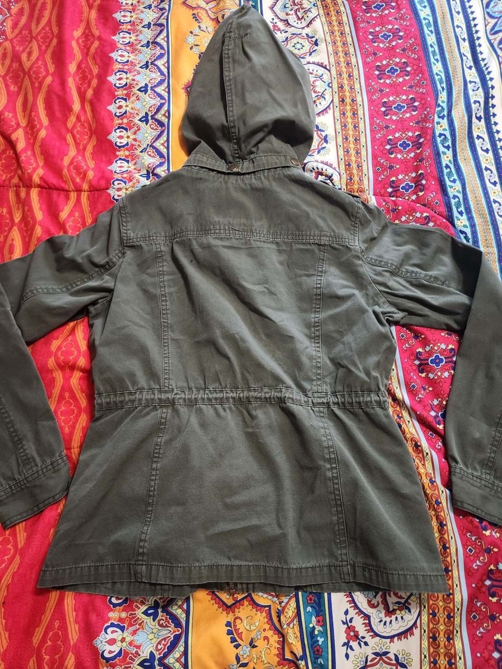 Chocolate Green Utility Hooded Jacket Military Cargo Style Womens Y2K Vintage - Picture 10 of 10